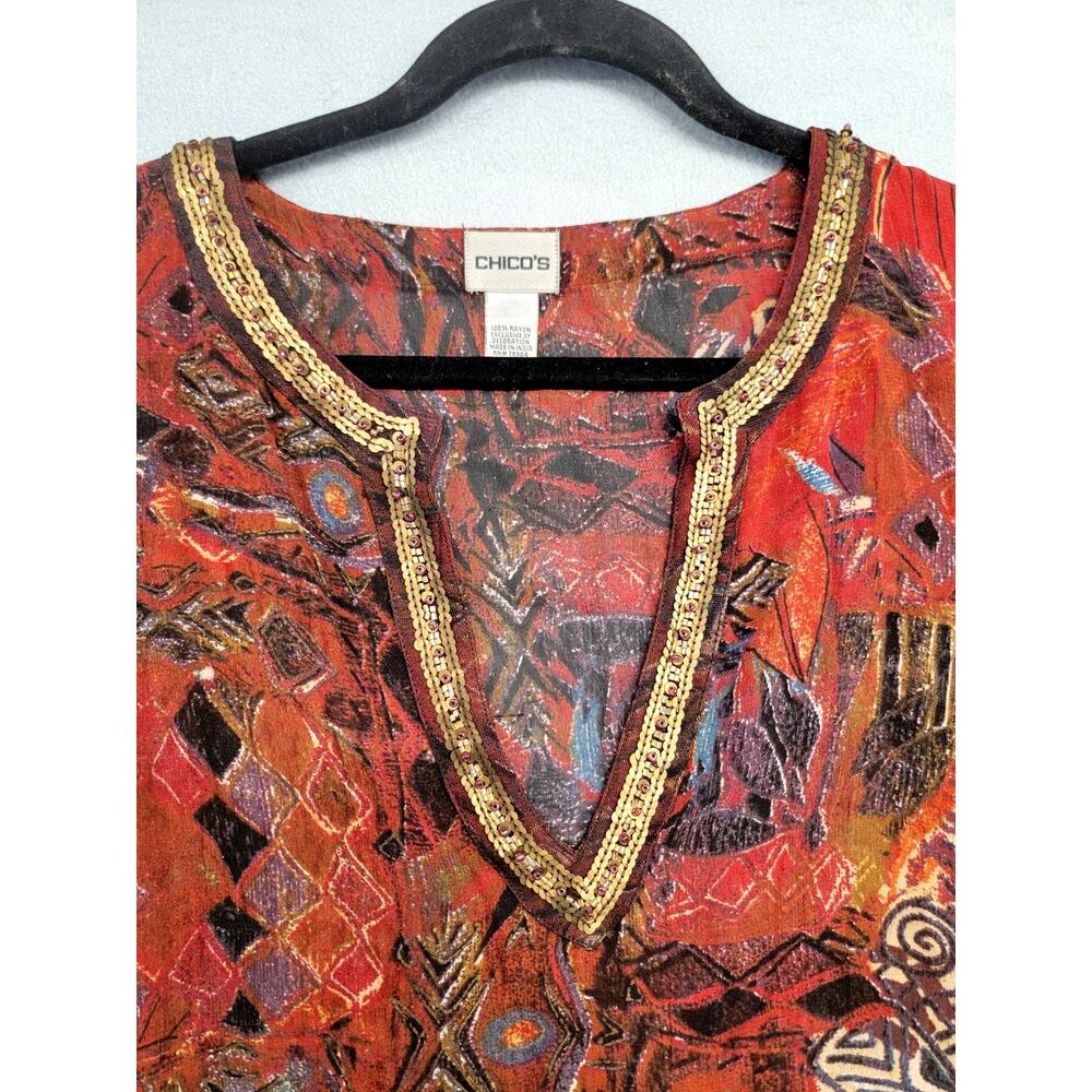 Chico's Beaded Southwestern Tunic Top Size 0 Boho - Picture 3 of 7